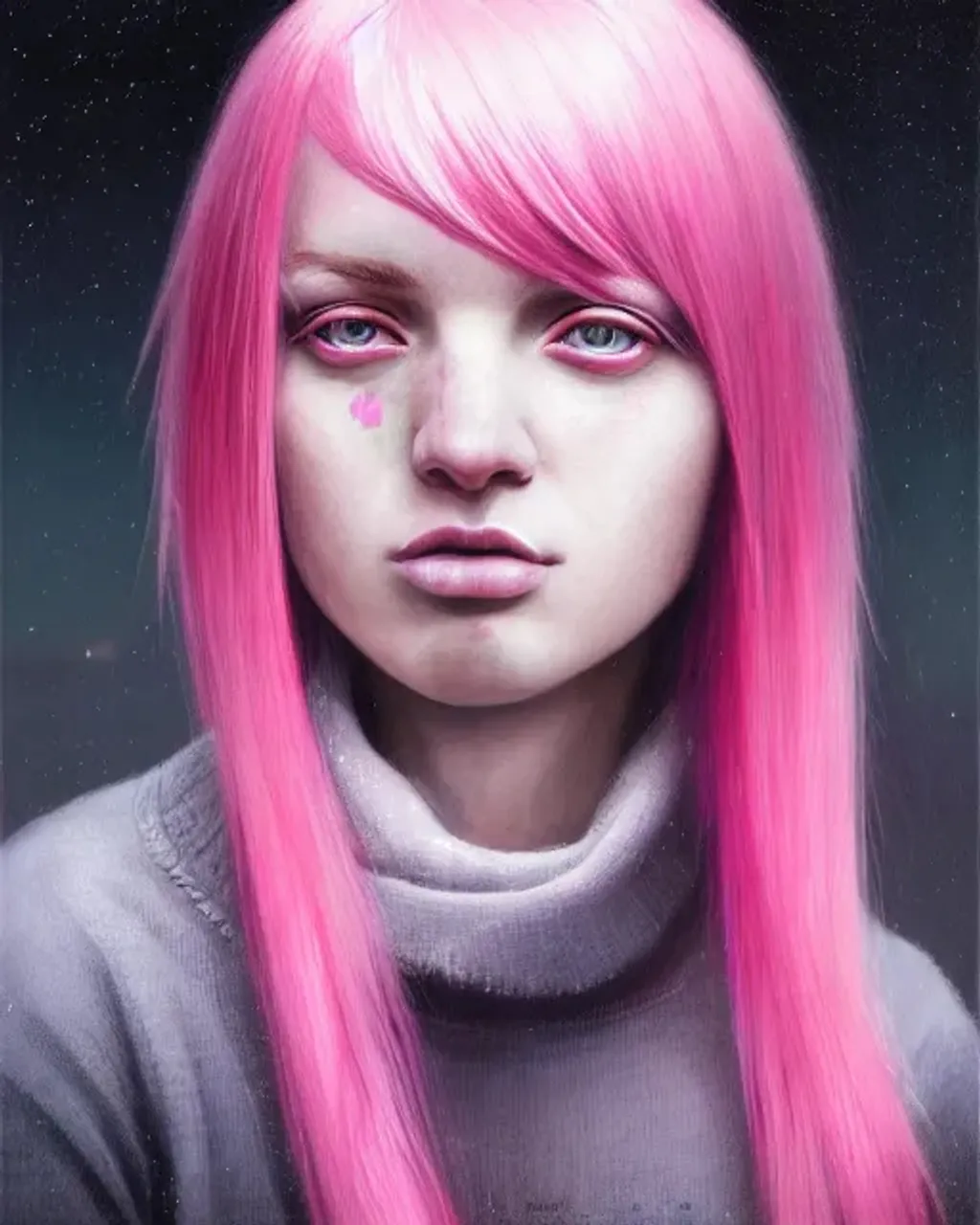 Prompt: portrait of emo woman with pink hair and a cute face, centered, scenic background, perfect composition, hyperrealistic, photorealism, 85mm lens, super detailed, 32k, high quality, trending on artstation, sharp focus, studio lighting, intricate details, hyperdetailed photography by greg rutkowski, dino tomic