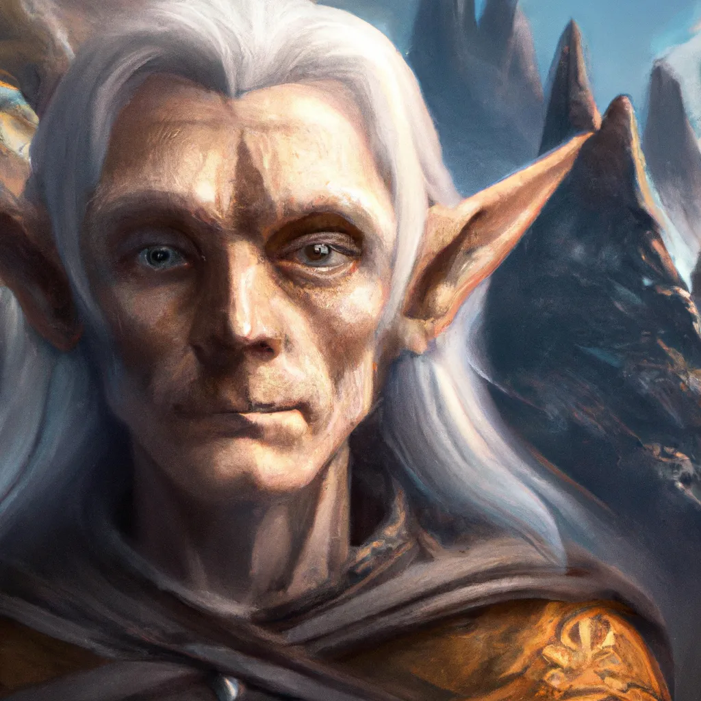 Prompt: Portrait of grey elf with silver hair and eyes the color of amber, d&d character, moutain background, perfect composition, hyperrealistic, super detailed, 8k, high quality, trending art, trending on artstation, sharp focus, studio photo, intricate details, highly detailed, by greg rutkowski