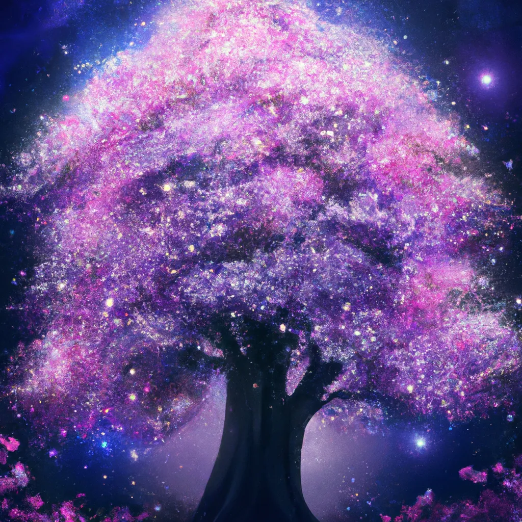 Prompt: image of a giant sakura tree, majestic, night-time, digital art, art by Jessica Rossier