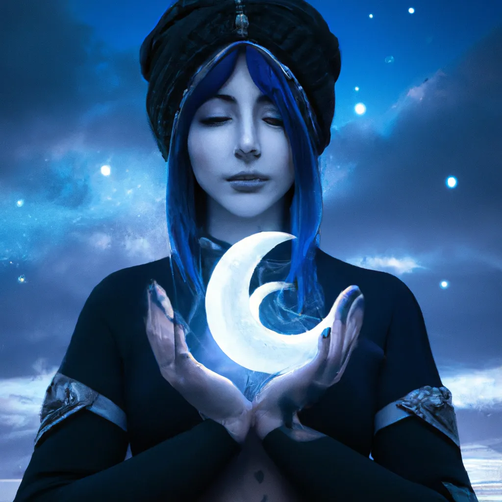 Prompt: portrait of a Majestic sorceress with Mystic tattoos holding a moon , HD, Anime style, blue sky, octane render, highly detail, smooth, beautiful, epic
