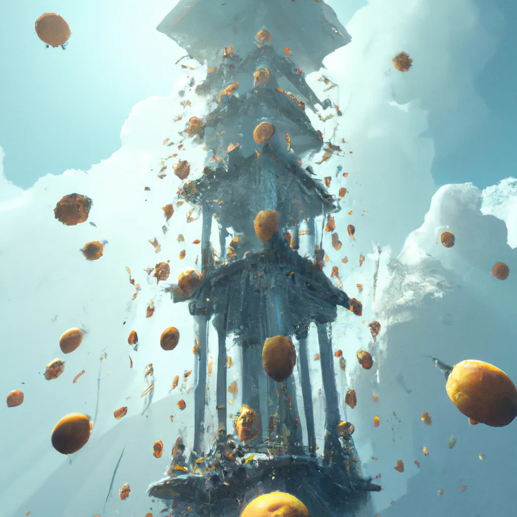 Prompt: tower of lemons rising up in the sky, by esao andrews, by james jean, cinematic lighting, hyperdetailed, 8 k realistic, symmetrical, frostbite 3 engine, cryengine, dof, trending on artstation, digital art, crepuscular ray
