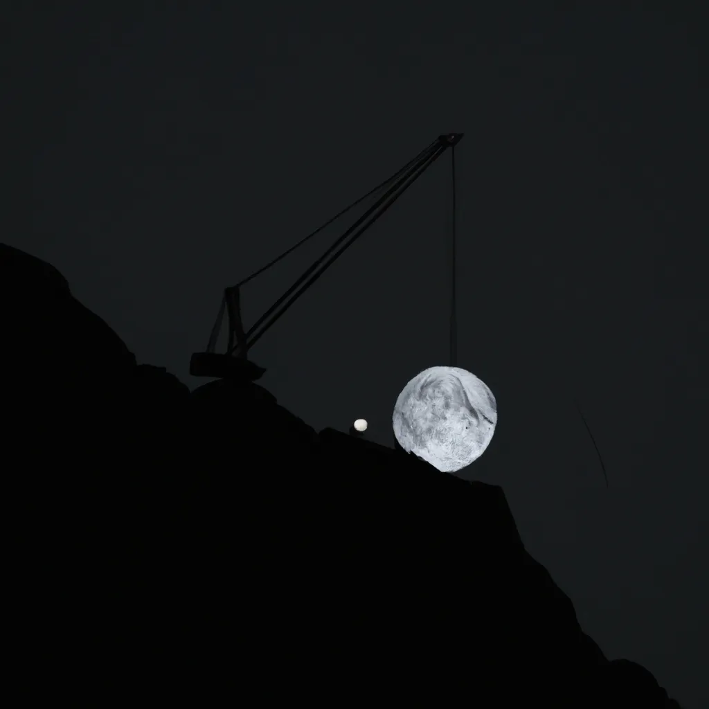 Prompt: A crane on a mountain stealing the moon, 8k, ISO1200, photograph, night, realistic