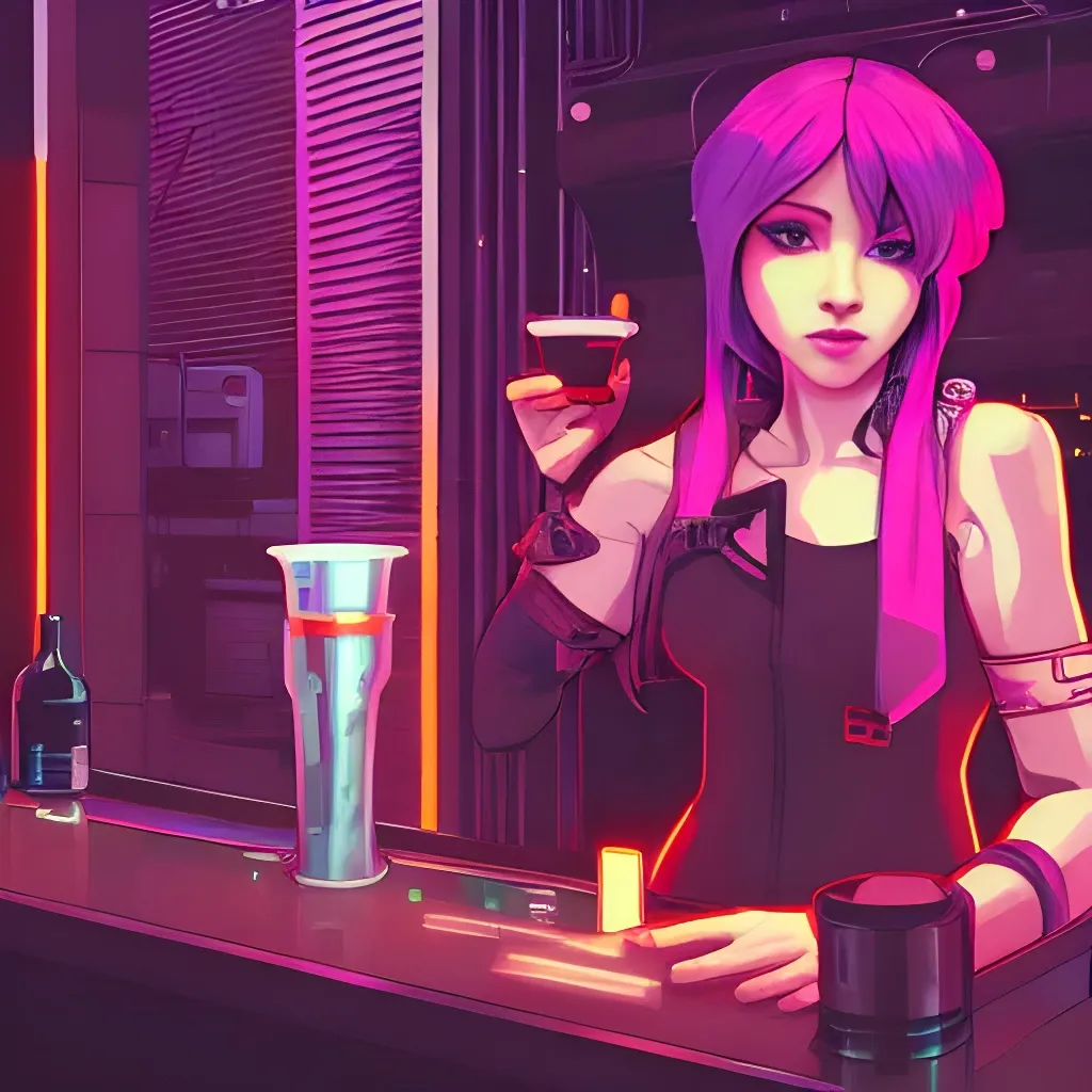 Prompt: va11 hall-a cyberpunk bartender, beautiful pixel art by albertov, ilya kuvshinov, alphonse mucha, 32 bit, anime art wallpaper, intricate details, dithered, volumetric lighting, sharp focus, trending on artstation, LucasArts