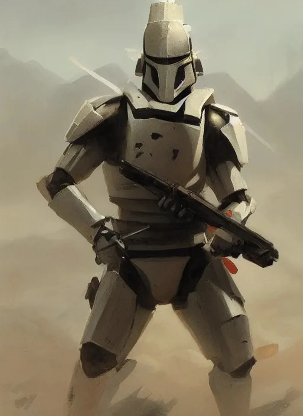 Prompt: Samurai Clone Trooper, painting by Greg Rutkowski