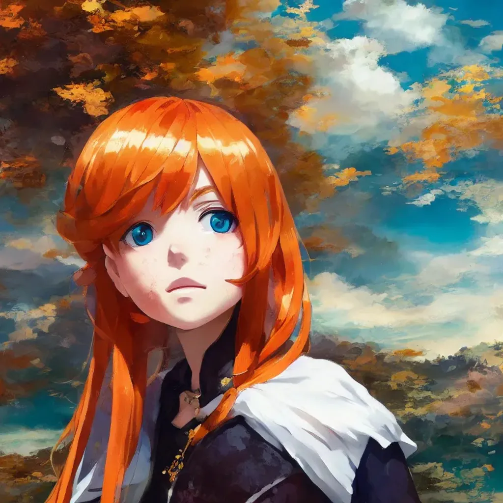 Prompt: girl with ginger colored hair, (((freckles))), ((baroque oil painting)), (((anime character concept art))), trending on pixiv fanbox, (rule of thirds), (golden ratio), (detail acrylic palette knife), (((in the style of makoto shinkai)))