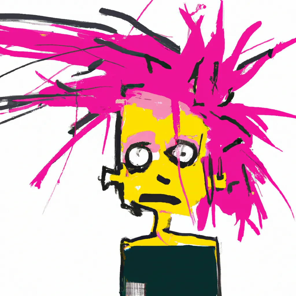 Prompt: Girl With Pink Messy Hair, by Basquiat