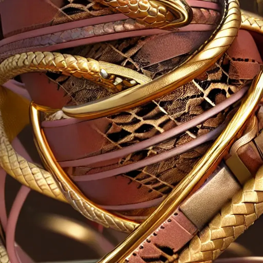 Prompt: Octane render 3d 4k image of leather and  snakeskin men's belt with a ((large gold scorpion of solid gold and crushed rubies  twisting against each other BUCKLE))