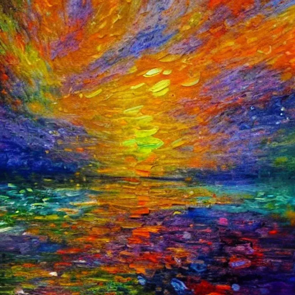 Prompt: Impressionist painting. Humans discover their true purpose, to be the end of all organic life on planet earth
