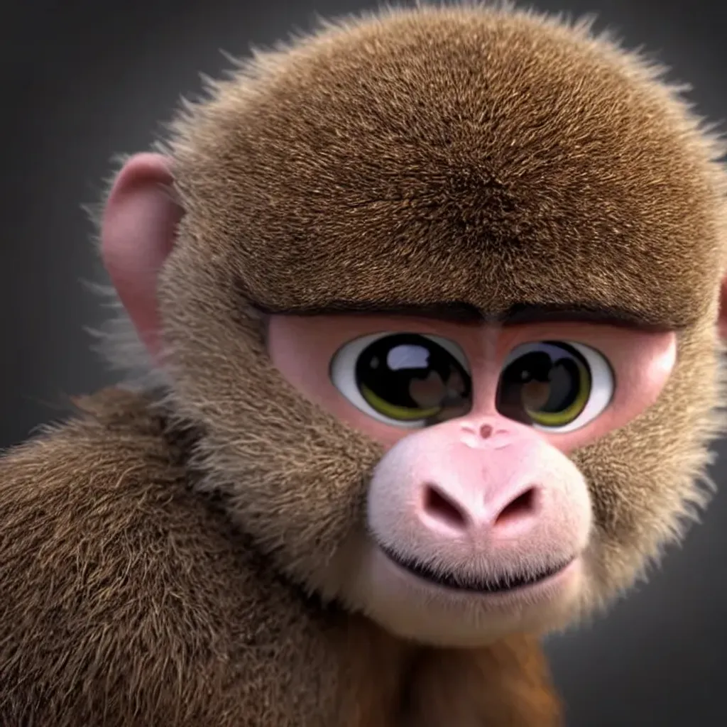 Prompt: 3d fluffy {monkey}, closeup cute and adorable, cute big circular reflective eyes, long fuzzy fur, Pixar render, unreal engine cinematic smooth, intricate detail, cinematic