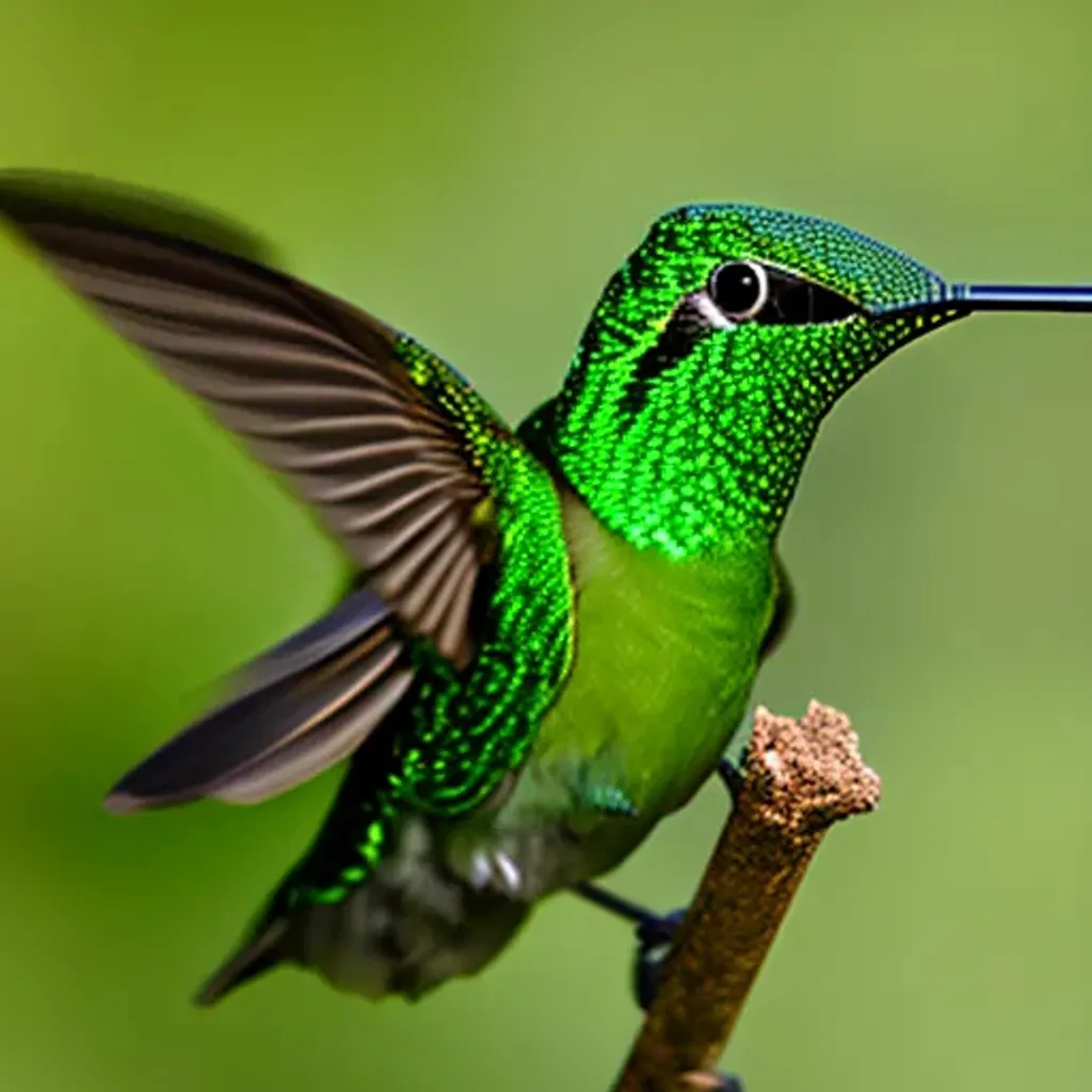 Prompt: Photo of green Hummingbird 1000mm lens  highly detailed 