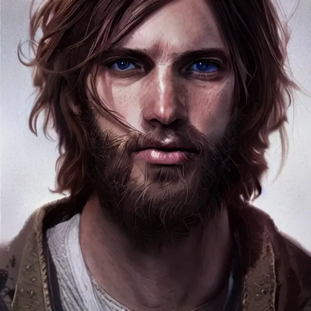 Prompt: A full portrait of male with long hair in a post apocalyptic, intricate, elegant, highly detailed, digital painting, artstation, concept art, smooth, sharp focus, illustration,