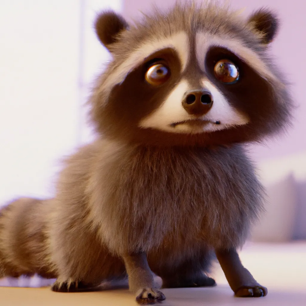 Prompt: cutest extra fluffy 3d Raccoon creature on earth with large eyes, Soft and poofy. Unreal engine. Cinema 4d. Cinematic. Pixar