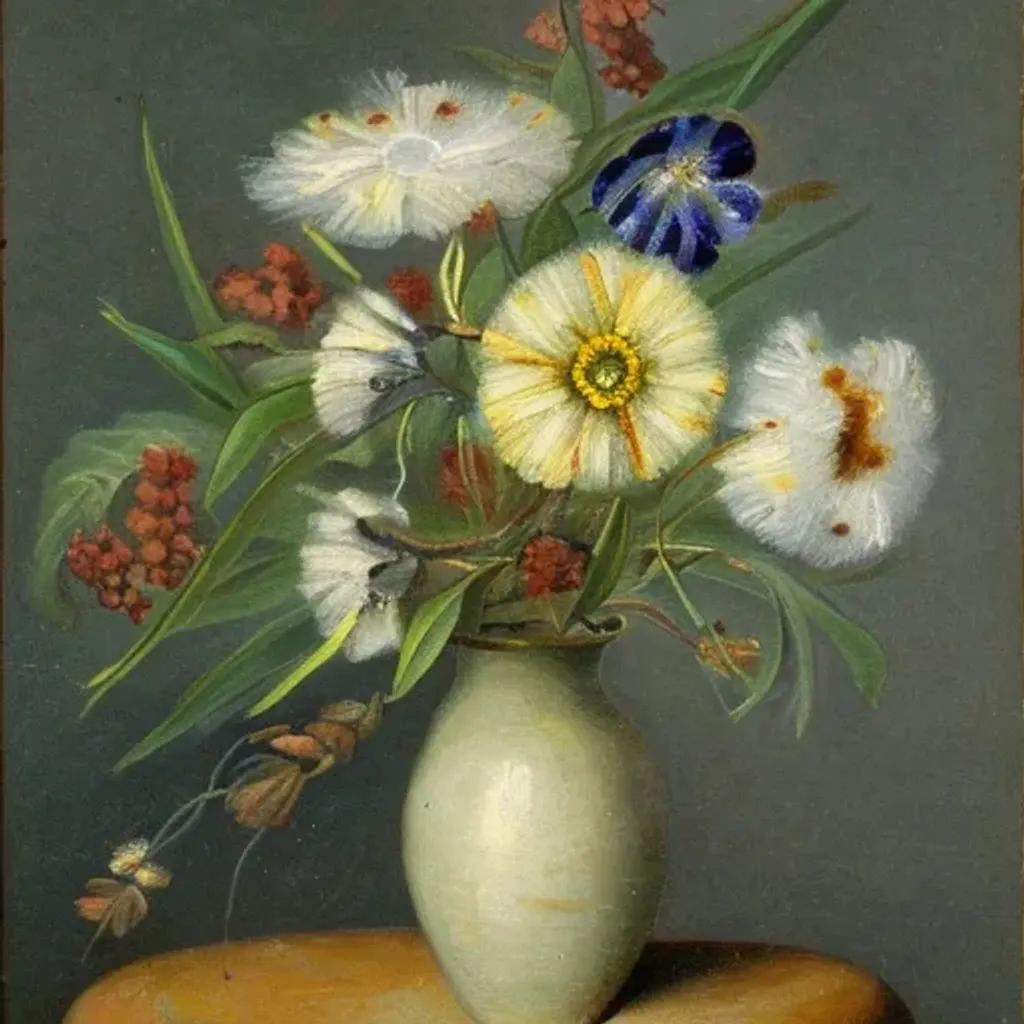 Prompt: An oil painting of Australian native flowers in a vase . By [Henry Turner|Ethel Carrick Fox]