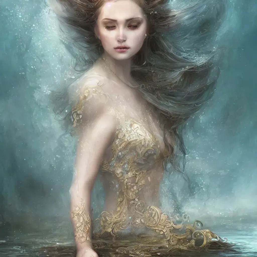 Prompt: Lady of the Lake by herself,  highly detailed and intricate professional photography, a masterpiece, 8k resolution, deep color, fantastical, intricate detail, splash screen, complementary colors, Unreal Engine , intricate, elegant, highly detailed, centered, digital painting, artstation, concept art, smooth, sharp focus, illustration, 