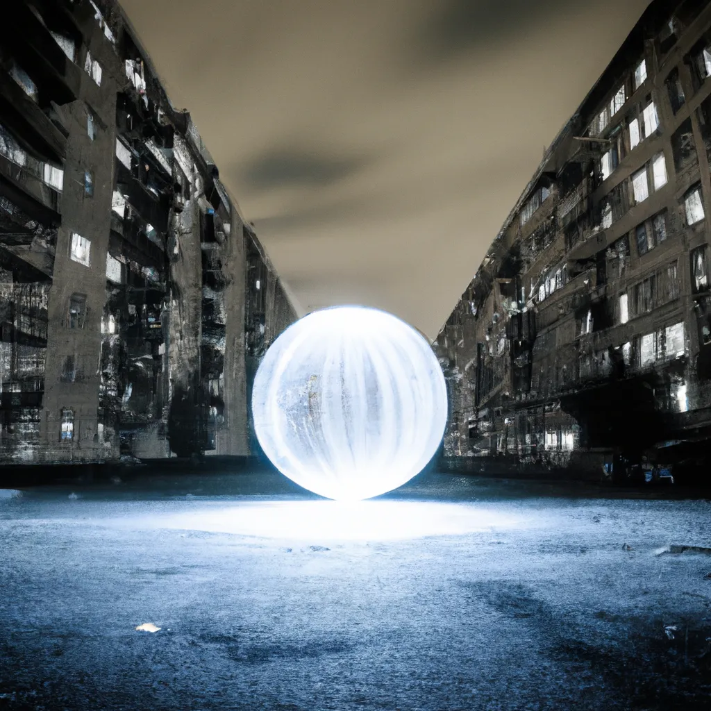 Prompt: giant energy orb in the middle of the ghetto, photograph