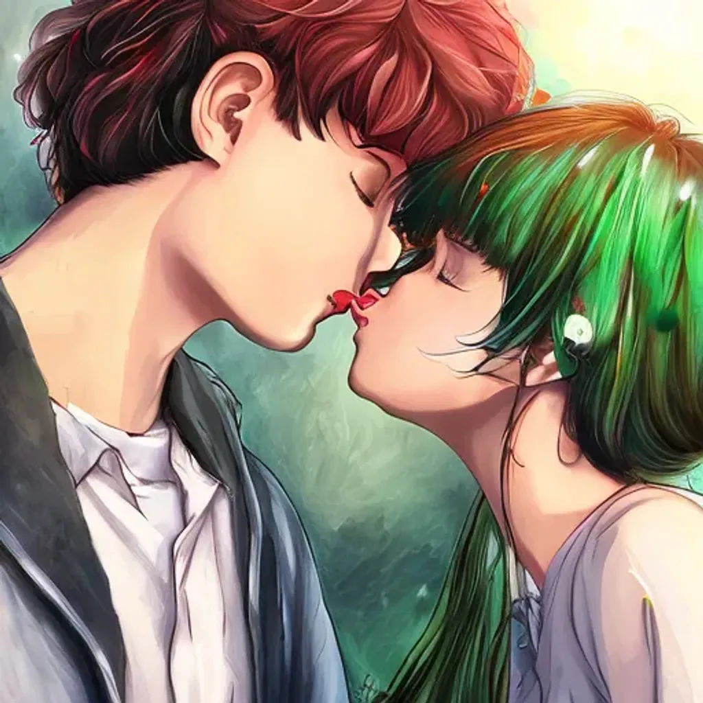 Anime girl and boy kissing