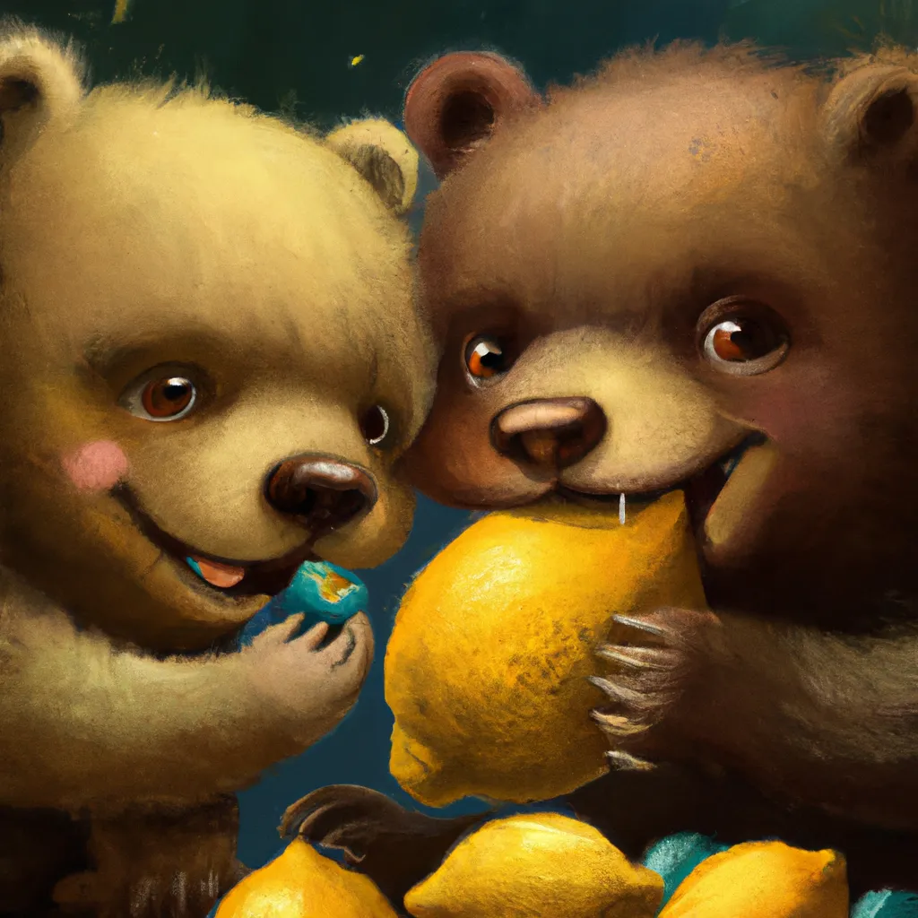 Prompt: two cute bears eating lemons on artstation,  shot with 50mm lens with f1.2  shallow depth of field, hyper realistic, 4k,   extreme detail, detailed drawing, trending artstation, hd, fantasy 