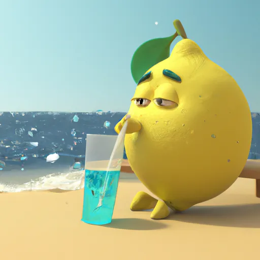 Prompt: A lemon eating a lemonade at the beach,3drender,Pixar,sully 