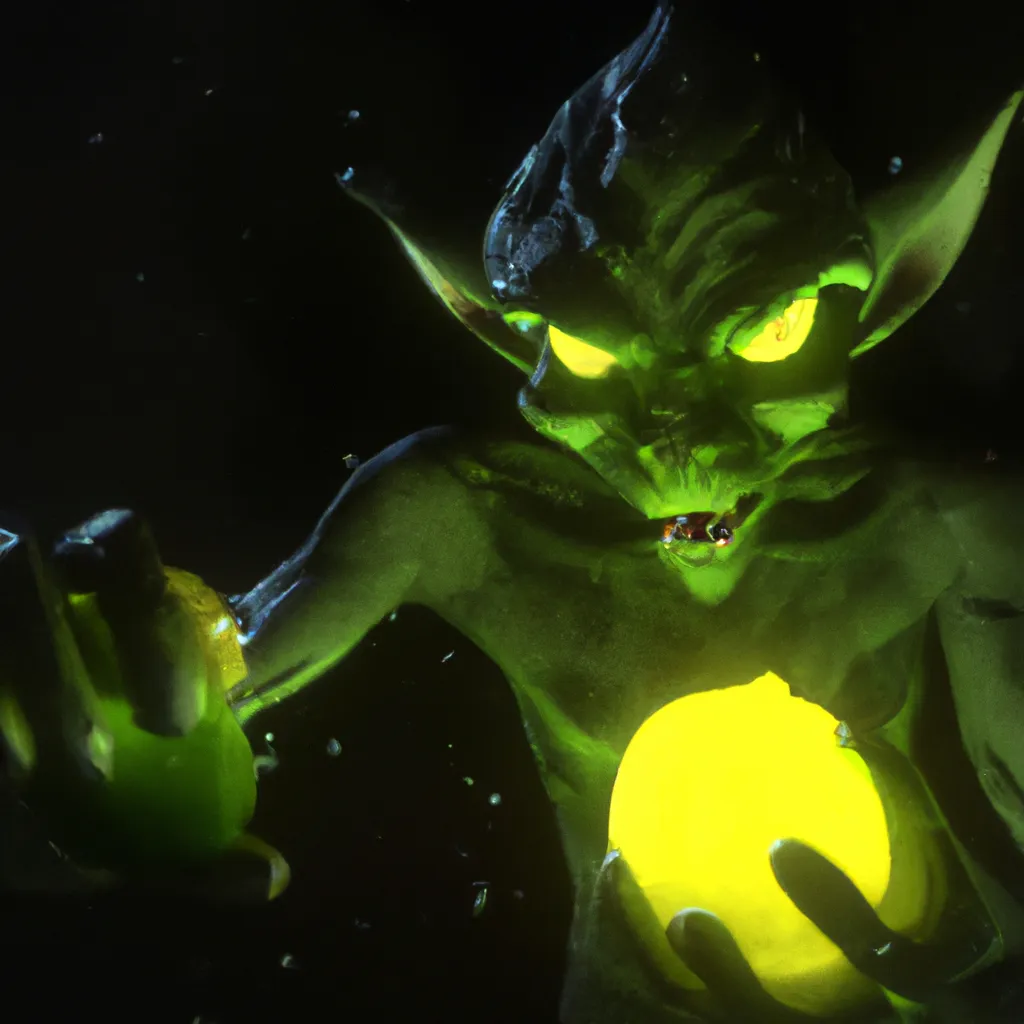 Prompt: A Powerful green Goblin discovering the Magic Of Lemons, epic, 8k