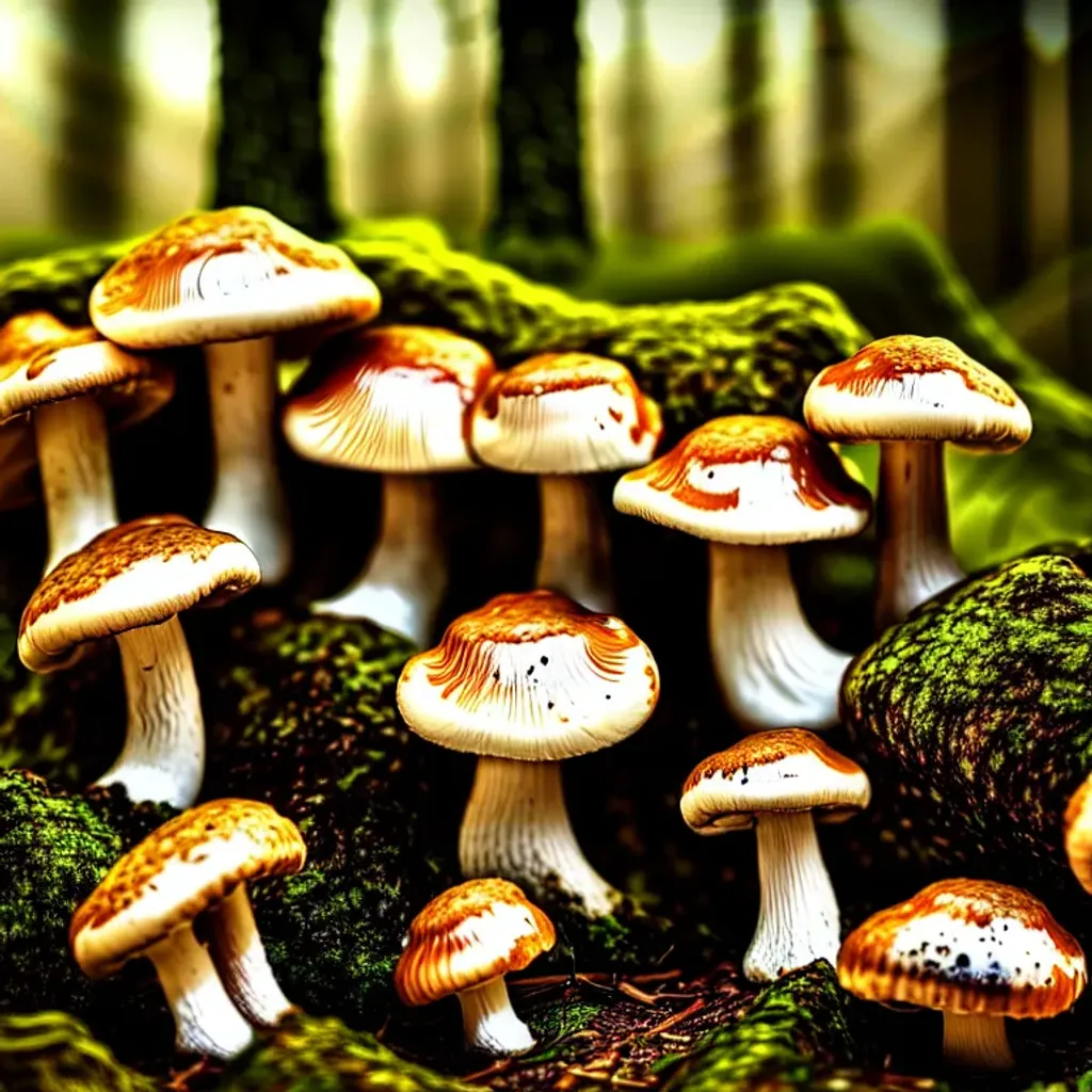 Prompt: Photo of Mushrooms in the forest, natural light, soft color, perfect portrait, perfect position, 3d rendering, 8k, perfect detailing