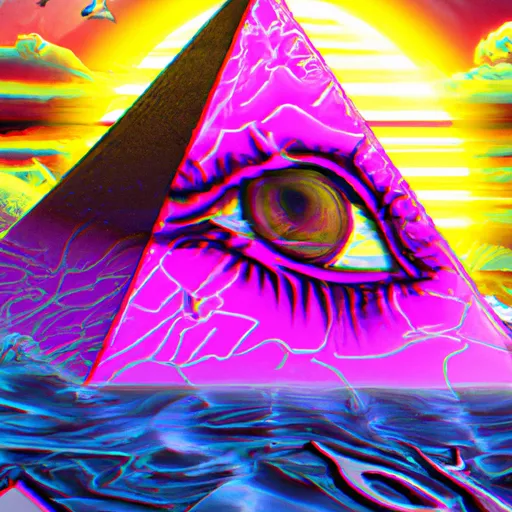 Prompt:  detailed vaporwave asthetic Illuminati pyramid eye highly detailed, sunset acid trip aquatic