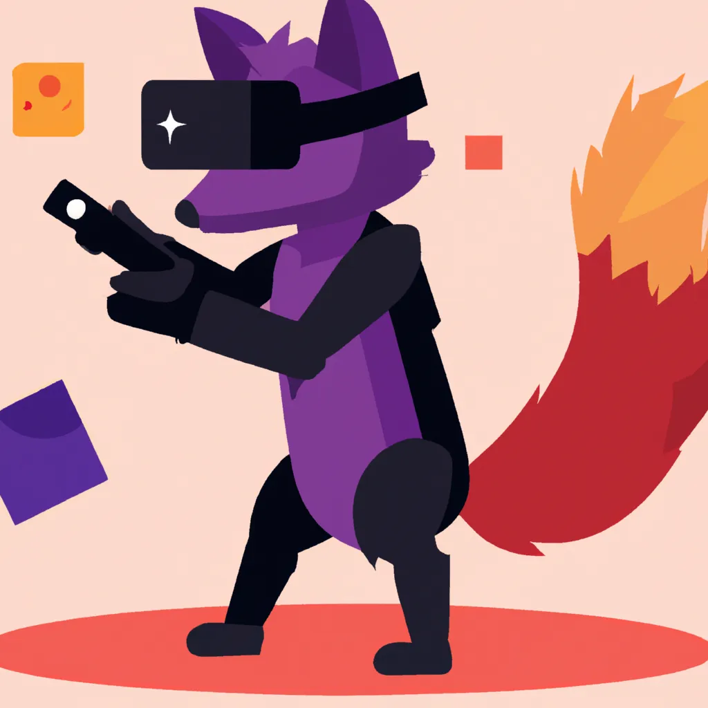 black and purple fox scientist playing a game in vir... | OpenArt