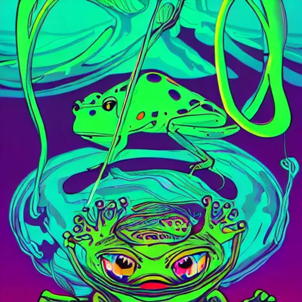 Hypnotic Illustration Of Frogs , Hypnotic Psychedeli 