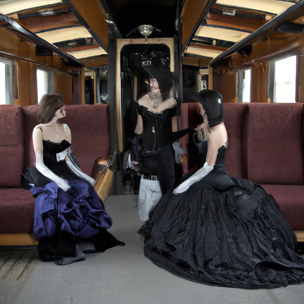 Prompt: A gothic train, with victorian dressed females.