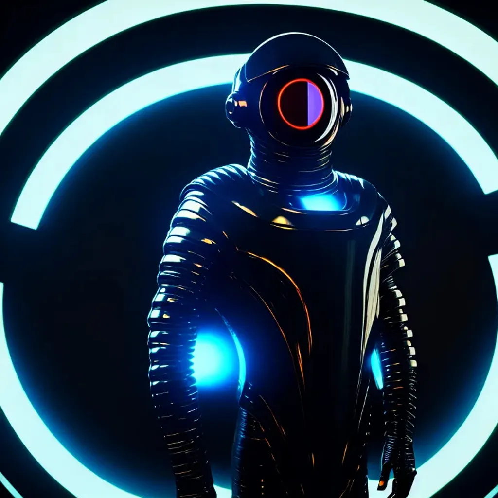 Prompt: Moody Portrait of a Futuristic Cyberpunk Space Suit,facing towards the camera with swagger,Cinematic Stanley Kubrick movie still with the iconic big circular ring lights in the background, 8K, digital art, unreal engine 5 render, octane render, photorealistic, photography, professional lighting and composition, award winning, intricate details, iconic movie shot by Stanley Kubrick with ring lights