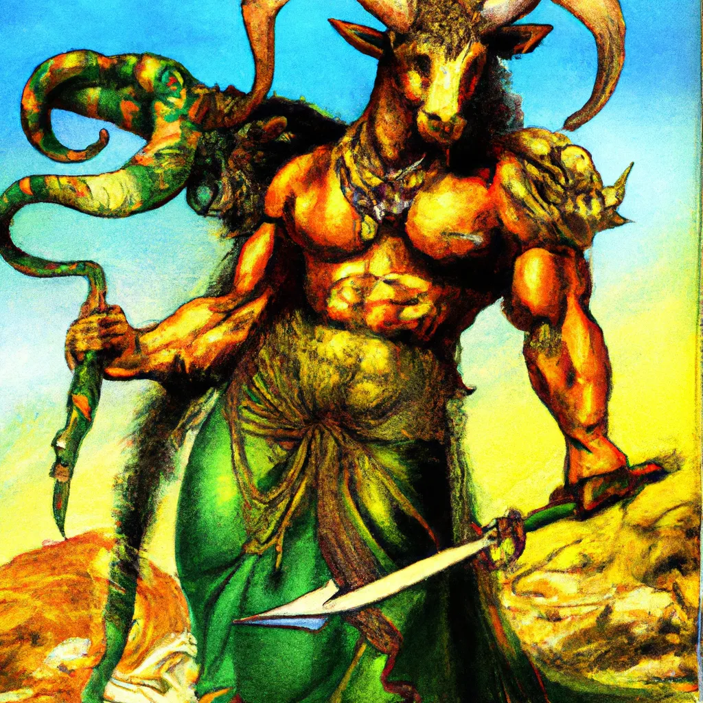 Prompt: warrior Minotaur, goatlike baphomet demoness, strong, female, by  yoshitaka amano, colorized