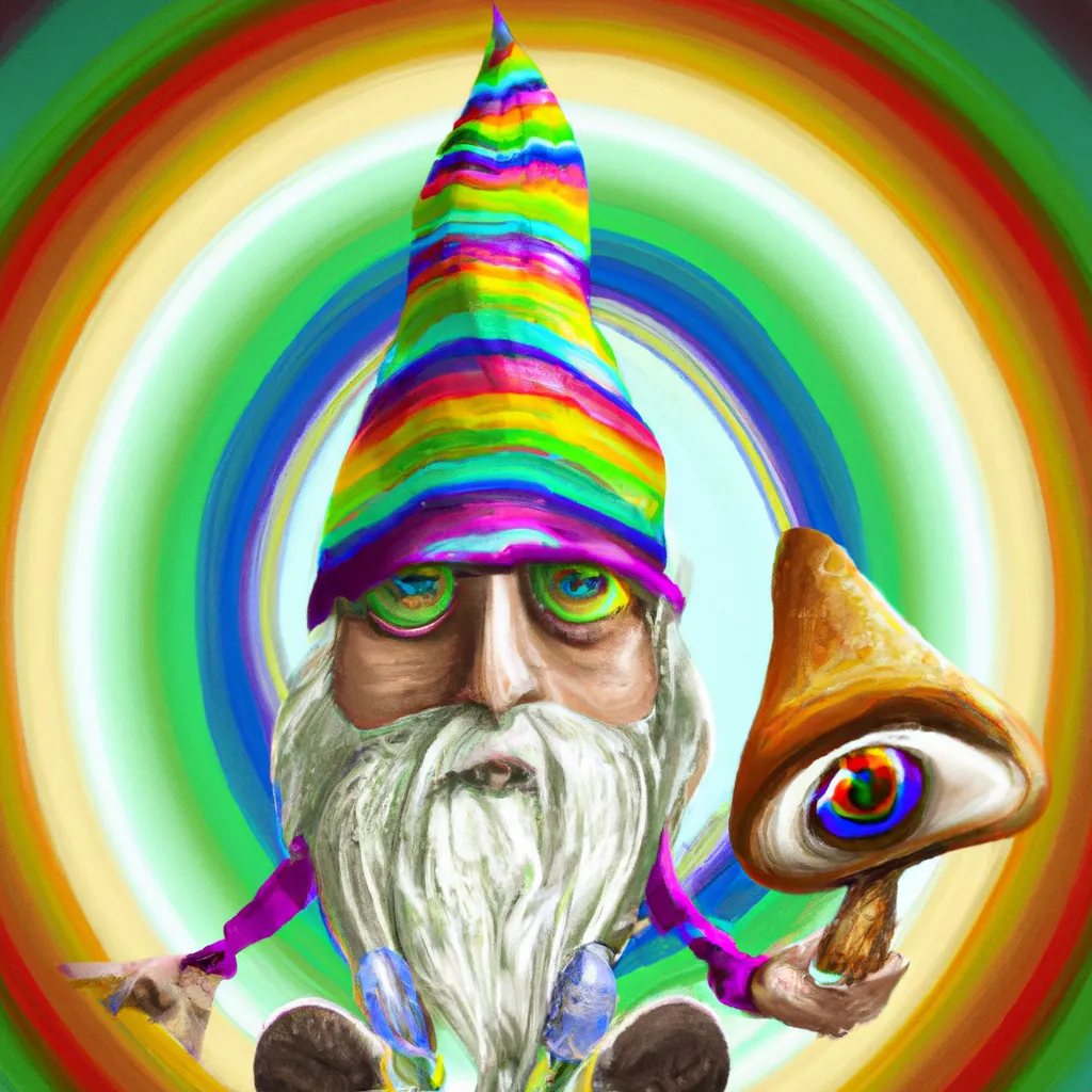 Prompt: third eye mushroom character knome illustration acid trip realistic