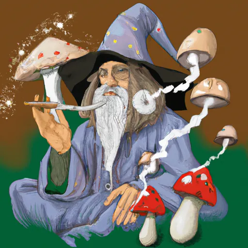 Prompt: realistic wizard smoking a bong next to mushrooms 