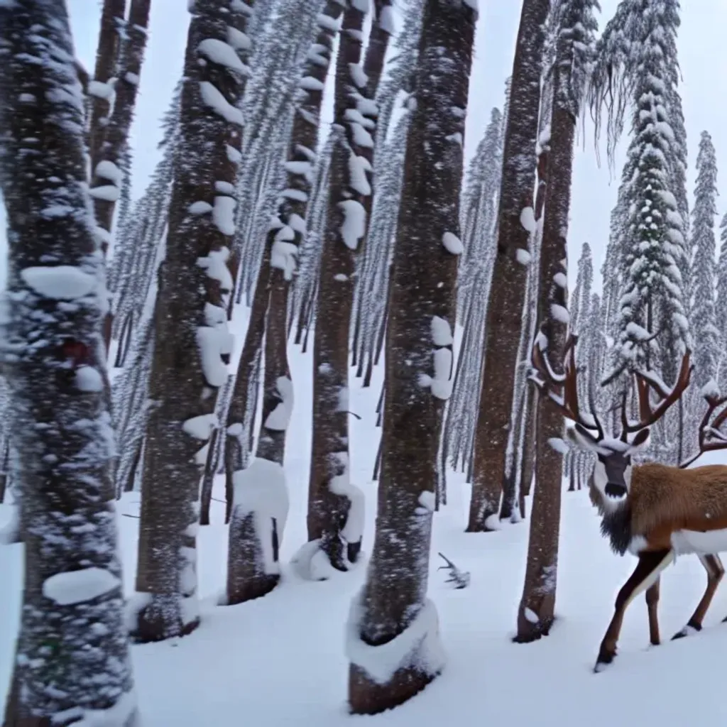 Prompt: national geographic, full body, realistic reindeer walking in the snow covered moutians, snow covered trees, blizzard, heavy snowfall, mount everest, detailed fur covered in snow, hot breath, festive, christmas, peaceful, calming, photorealistic, 8k