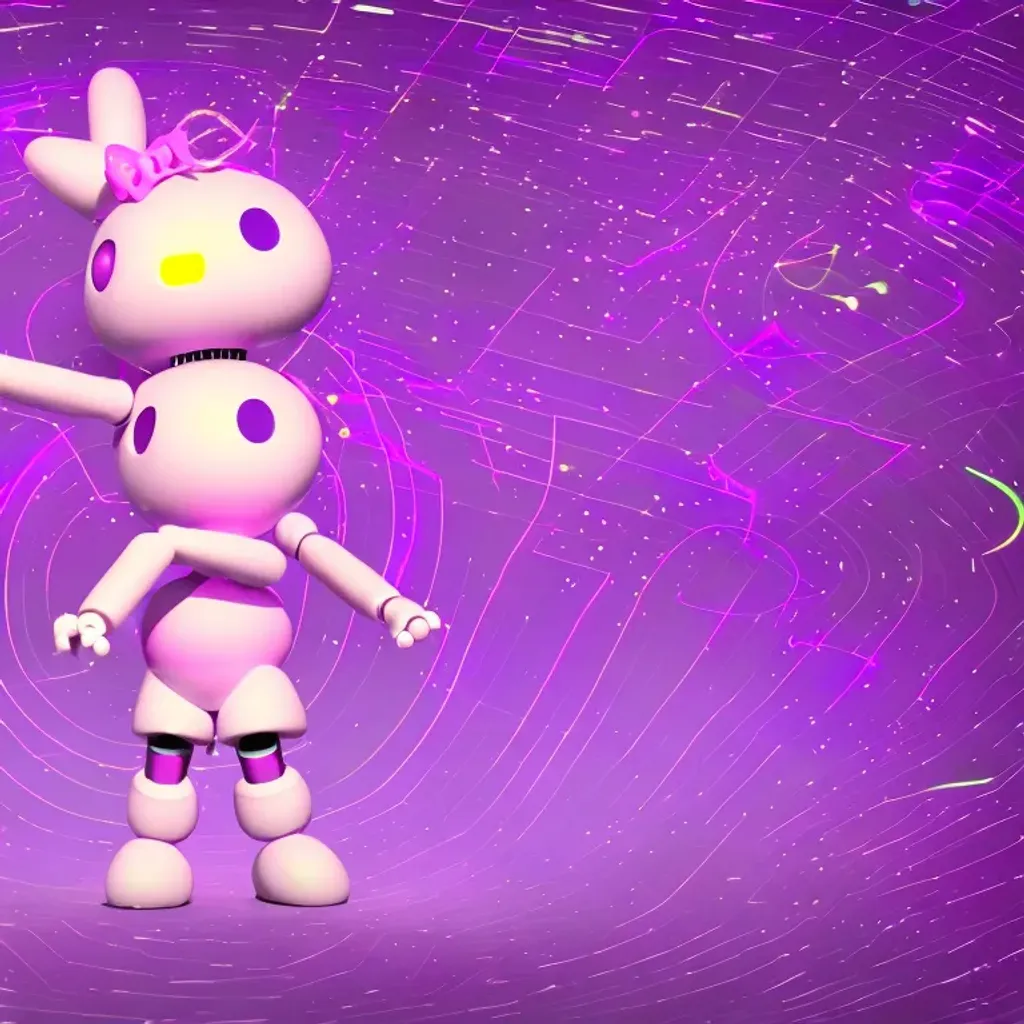 Prompt: My melody, singularity, alien, exoplanet, a lot pink color, a lot purple color, postgenderism, inovation in art style, ray tracing, lightpainting, 8K, robot