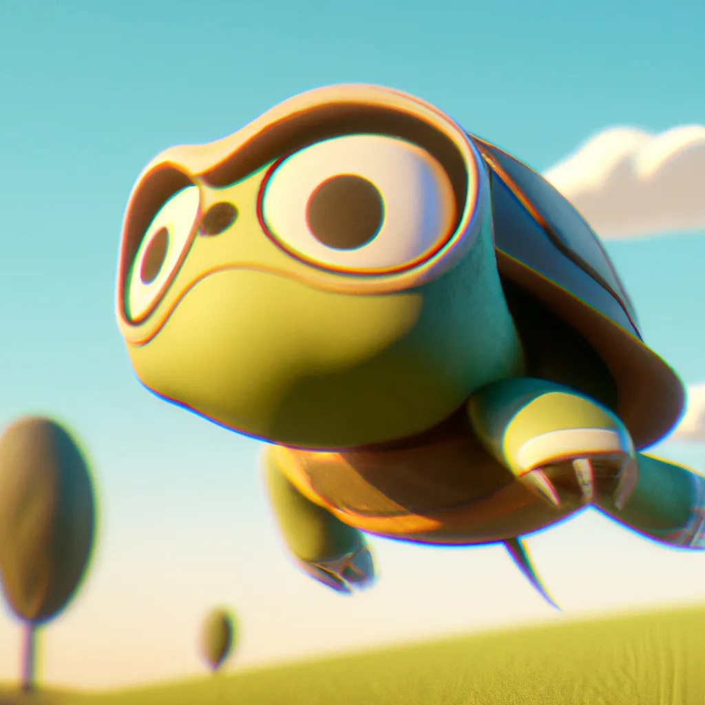 Prompt: a turtle flying above a field, very cute, emoji, cool colors, unreal engine 5 3d render, trending in artstation