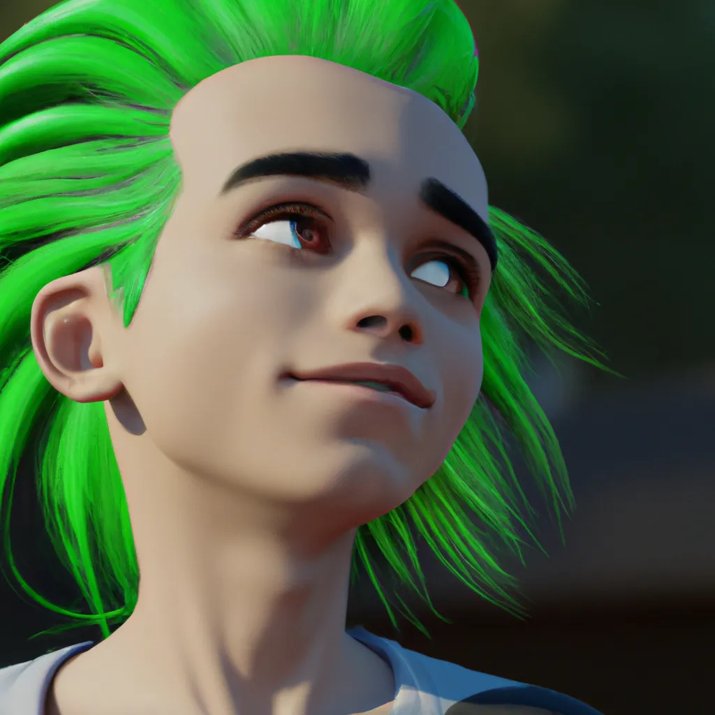 Prompt: Disney style, teenage boy with green hair, unreal engine, hyper detailed, photorealistic, octane render，4k