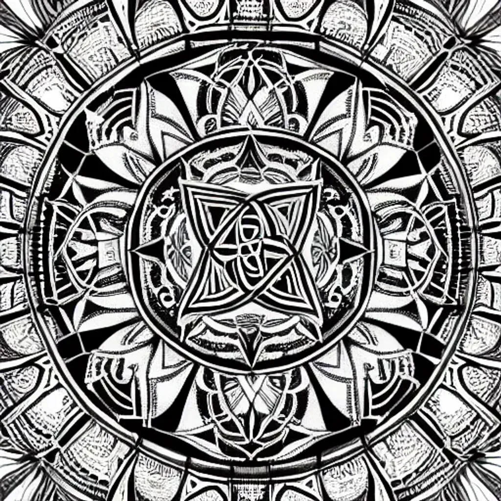 complex mandala, black and white. leaves and runes. | OpenArt