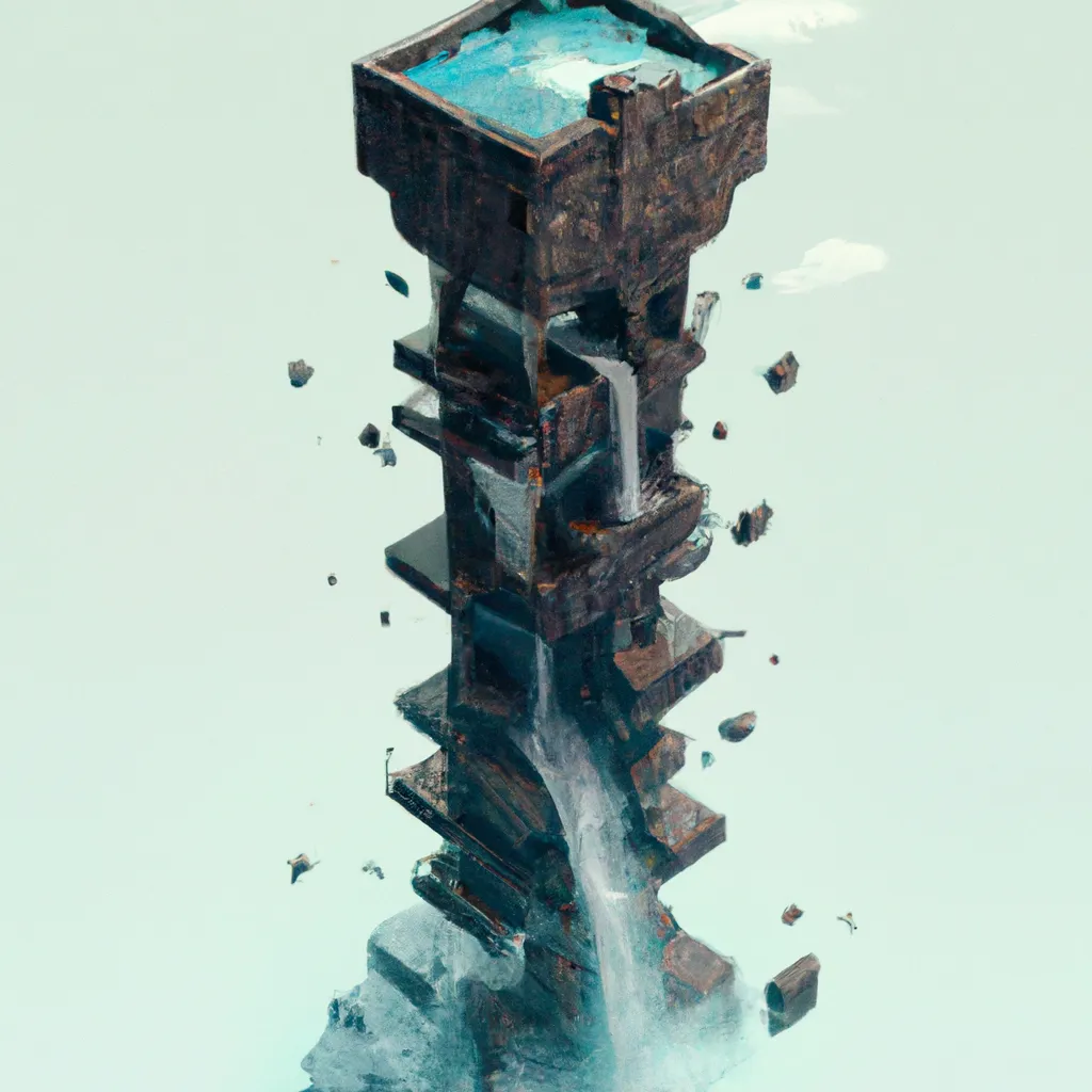 Prompt: isometric tower, universe inside tower, hyperrealistic, 8k, cinematic photography, mini waterfall on the sides