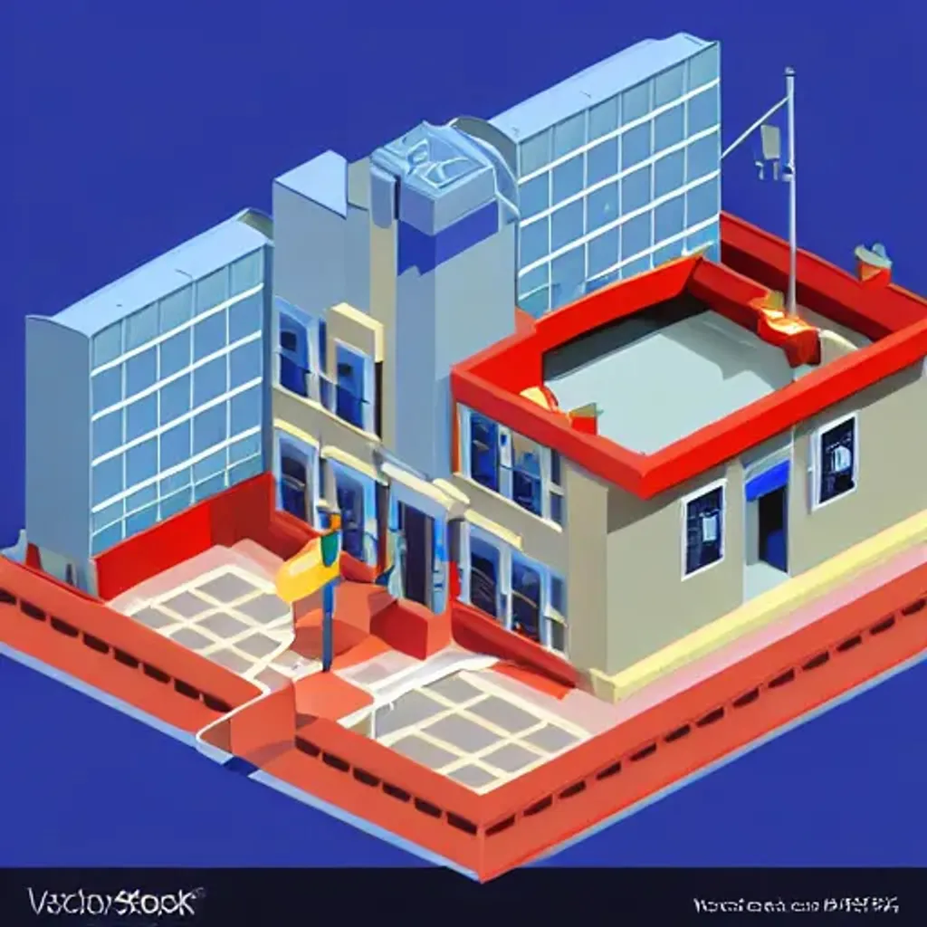 Prompt: police station, isometric