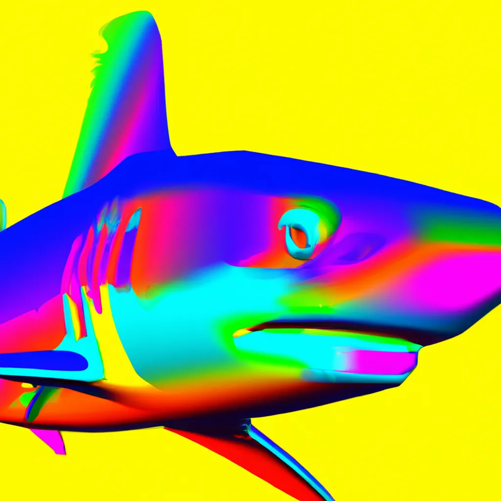 Prompt: a 3d Shark with psychedelic colors expressing amazement and profound awe