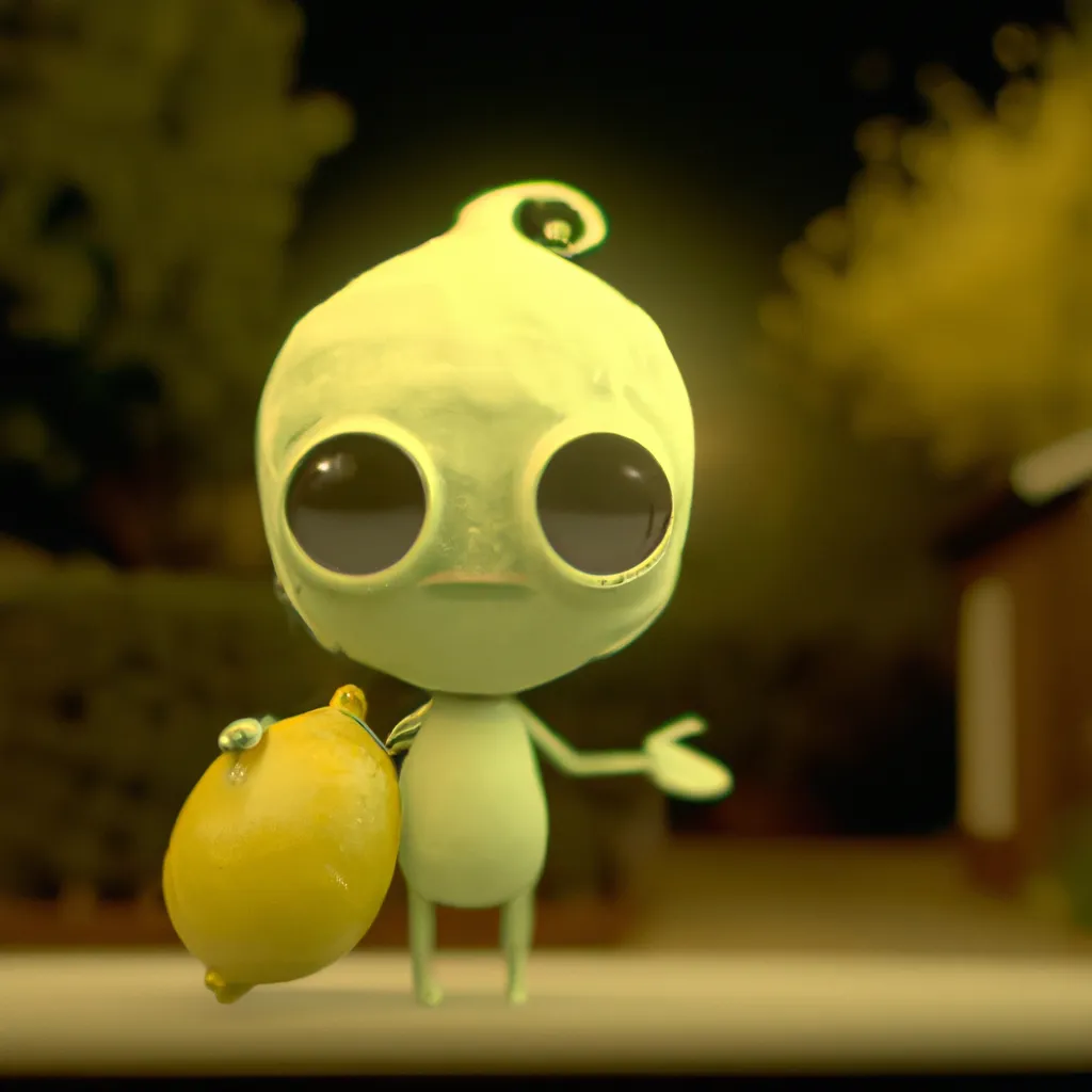 Prompt: a cute lemon character trick or treating, halloween, retro, lens blur, 35mm, film still, indie movie, digital art, trending on artstation HQ