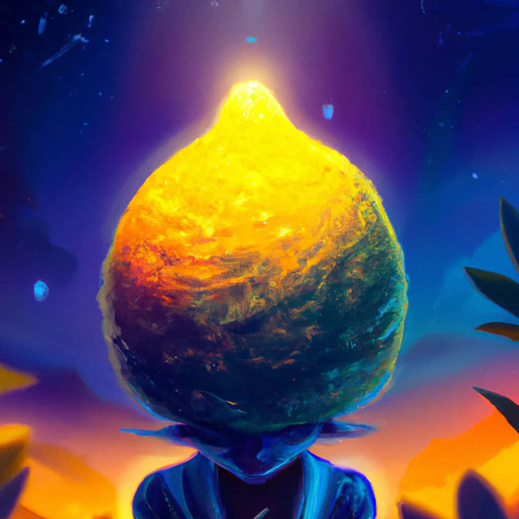 Prompt: a god-like lemon in a colourful mysterious space is a sight to behold. This celestial being is said to represent the lemon's divine power and presence in the universe. Its bright, shining form is a source of hope and inspiration for all who see it. cinematic dramatic lighting, digital art