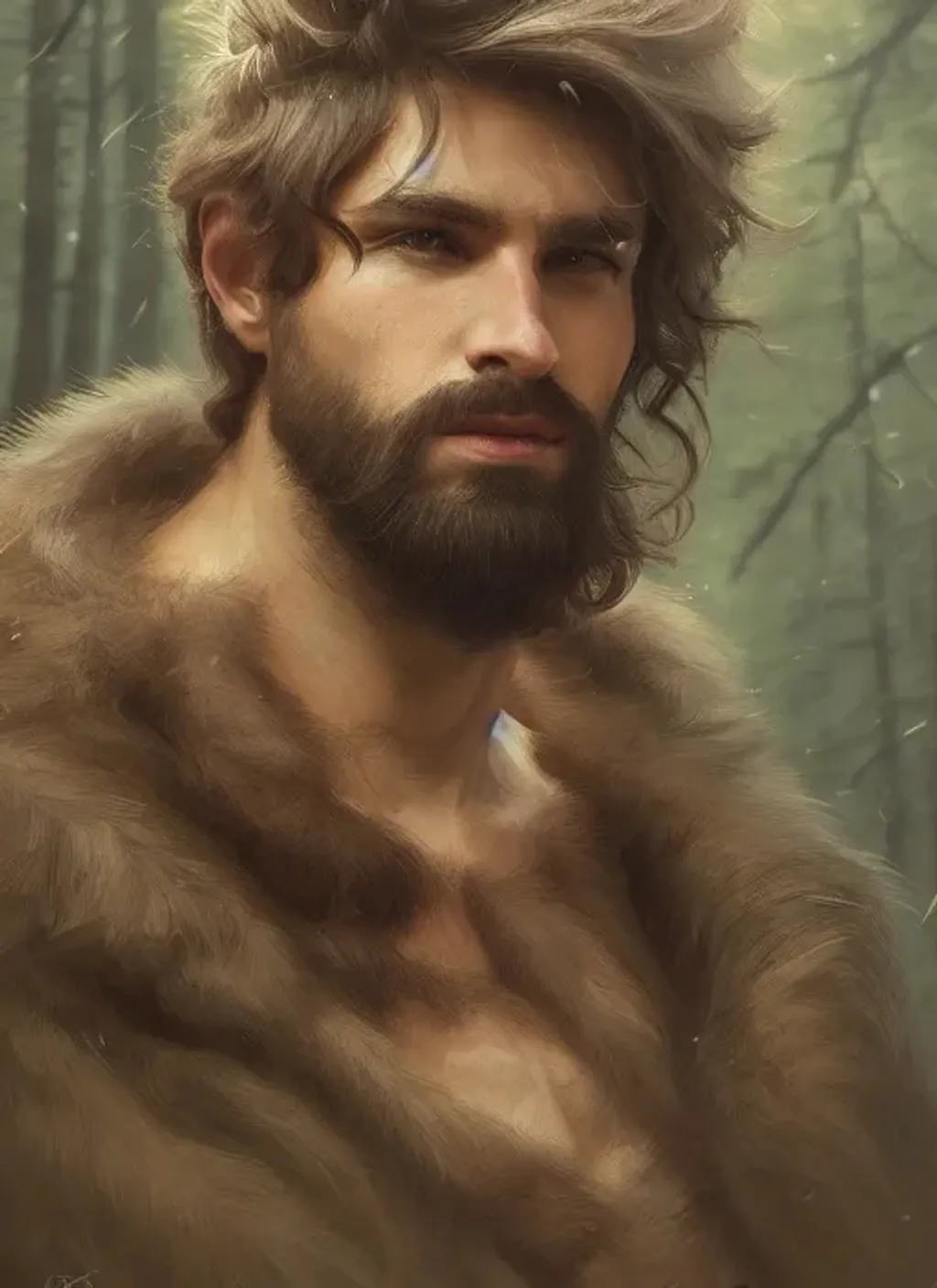 Prompt: Portrait of male warior with intricate hair and with cute face, forest, perfect composition, hyperrealistic, super detailed, 8k, high quality, trending art, trending on artstation, sharp focus, studio photo, intricate details, highly detailed, by greg rutkowski