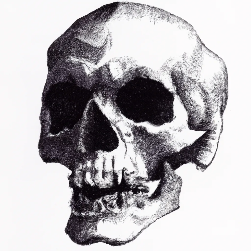 Prompt: ink paper draw of a skull, digital art