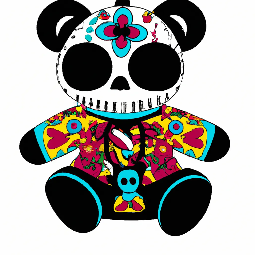 Prompt: picture of a teddy bear with sugar skull designs