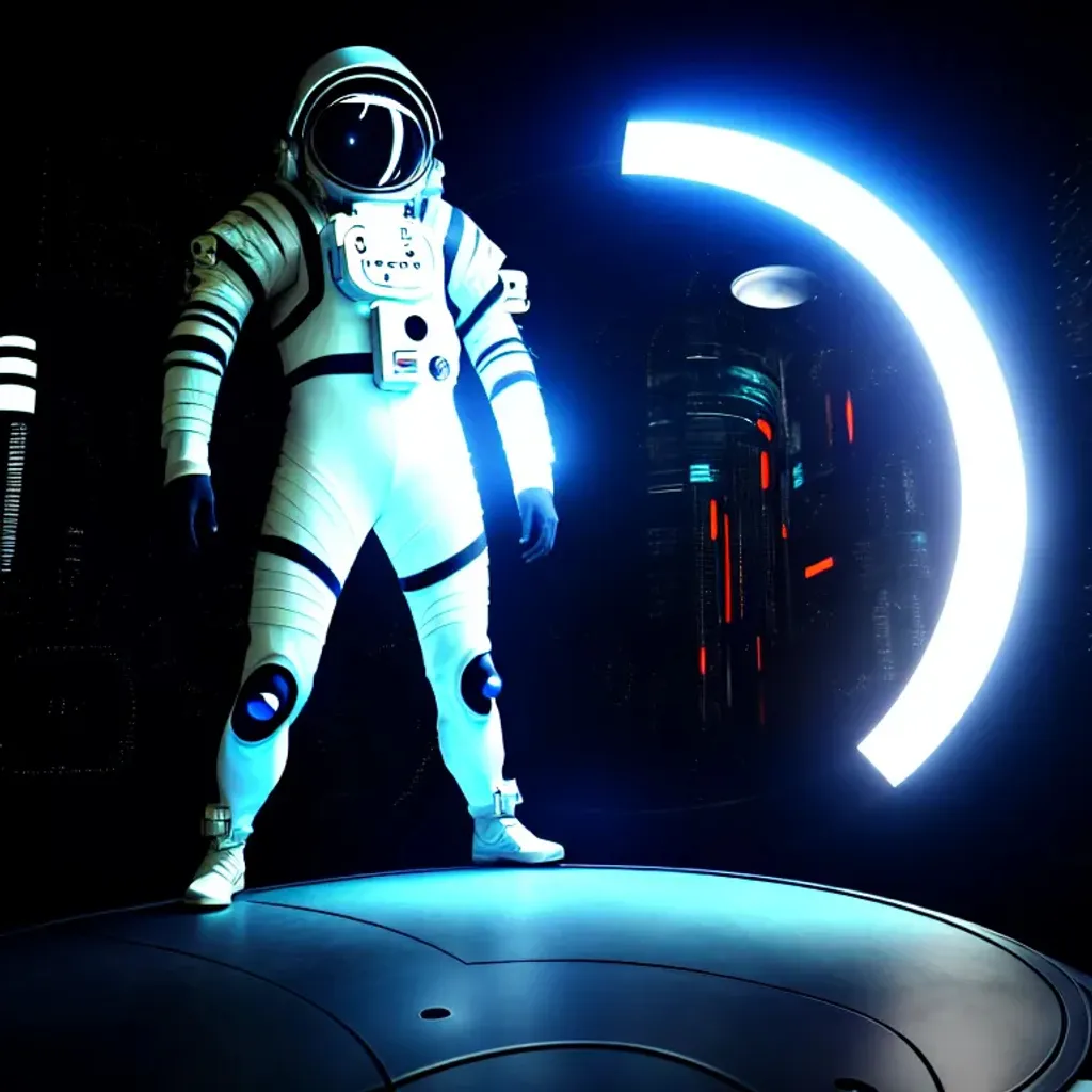 Prompt: a Futuristic Cyberpunk Space Suit, facing towards the camera with swagger,Cinematic Stanley Kubrick movie still with the iconic big circular ring lights in the background, 8K, digital art, unreal engine 5 render, octane render, photorealistic, photography, professional lighting and composition, award winning, intricate details, iconic movie shot by Stanley Kubrick with ring lights