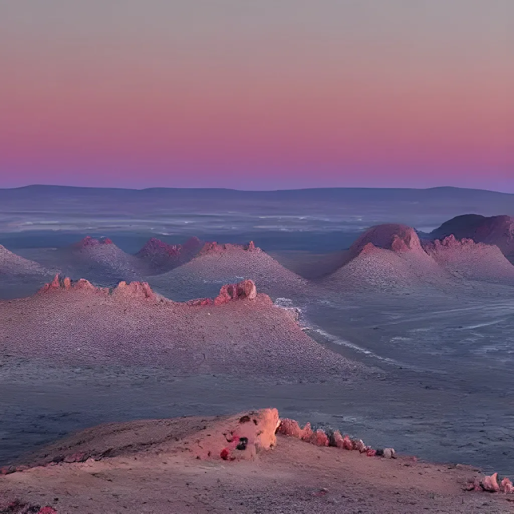 Prompt: Foreground below the horizon is a moonscape. There is no atmosphere. Craters and caverns cover the land. There is the ground of a alien world in the foreground below the horizon. The foreground is covered with various sharp looking edges of mountains and craters with high reflective surfaces in various iridescent colors. There is ice and rocks and metallic surfaces. Moonscape below the horizon covered with mountains different colored materials shiny also ice with various rainbow issues and iridescence. Background  above the horizon in the night sky is a galaxy huge looming fluffy central axis spiral arms mini different colored stars gas clouds glowing nebulas moons in the background   in the night sky are different colors pockmarked with craters. The background above the horizon is a night sky filled with stars and a giant galaxy. The giant galaxy is surrounded by gas clouds nebulas shining stars and moons covered with craters. The night sky above the horizon is dark except for the nebulas, galaxy, stars, moons. The night sky above the mid photo horizon is black and filled with stars and galaxies.