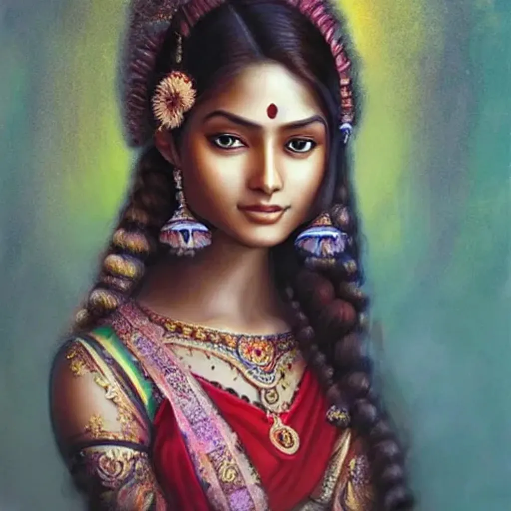 Prompt: Portrait of a beautiful Indian girl painterly , diffuse lighting, fantasy, intricate, elegant, highly detailed, lifelike, photorealistic, digital painting, artstation, illustration, concept art, smooth, sharp focus, art by artgerm, Lurid and naoto hattori, Use soft color palette. super realistic, super detail, luscious, elegant, gorgeous, Unreal Engine, octane render, 8K, VRAY super realistic 3D, closeup