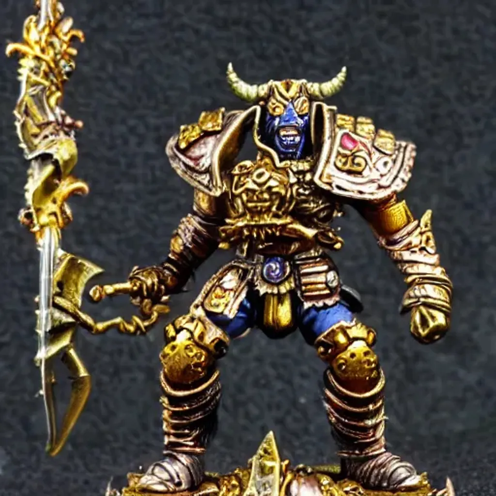 Prompt: warhammer age of sigmar miniature golden demon magnus, photo, close up, detail, custom base