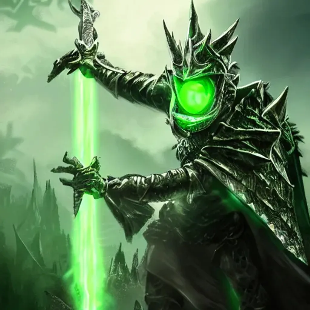 Knight, Green Spiked Dragon-armor, Glowing Green Ey